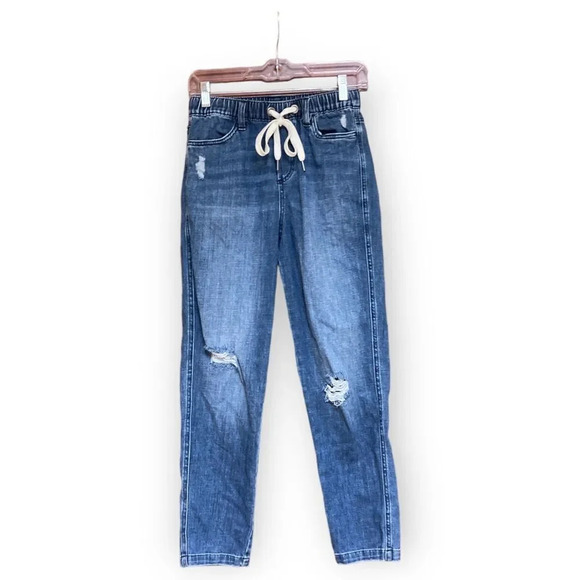 AERIE American Eagle Easy Denim Drawstring Elastic Waist Pull On Jeans XS - Picture 2 of 8